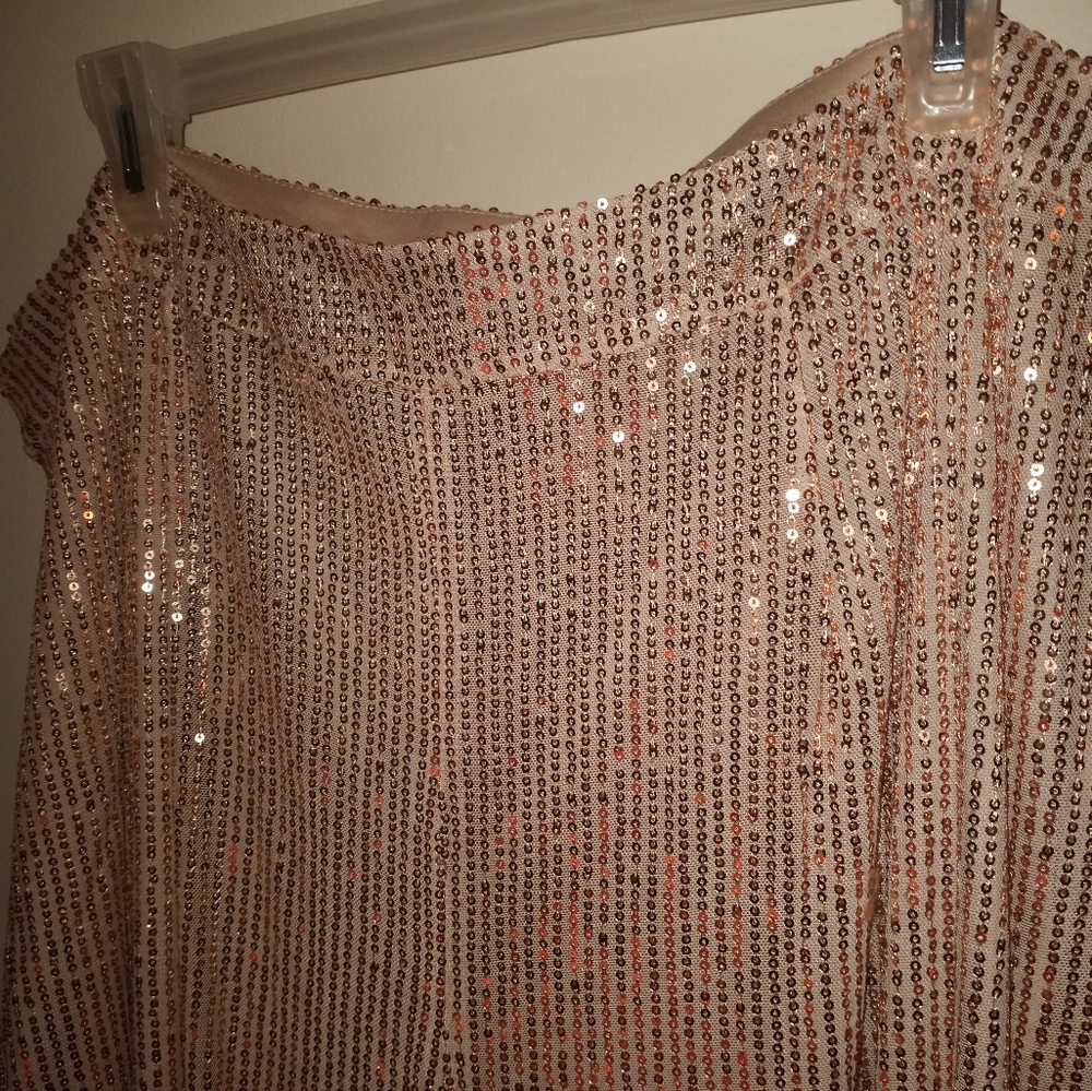 *Plus Size Women's Gold Sequin Wide Leg Trousers